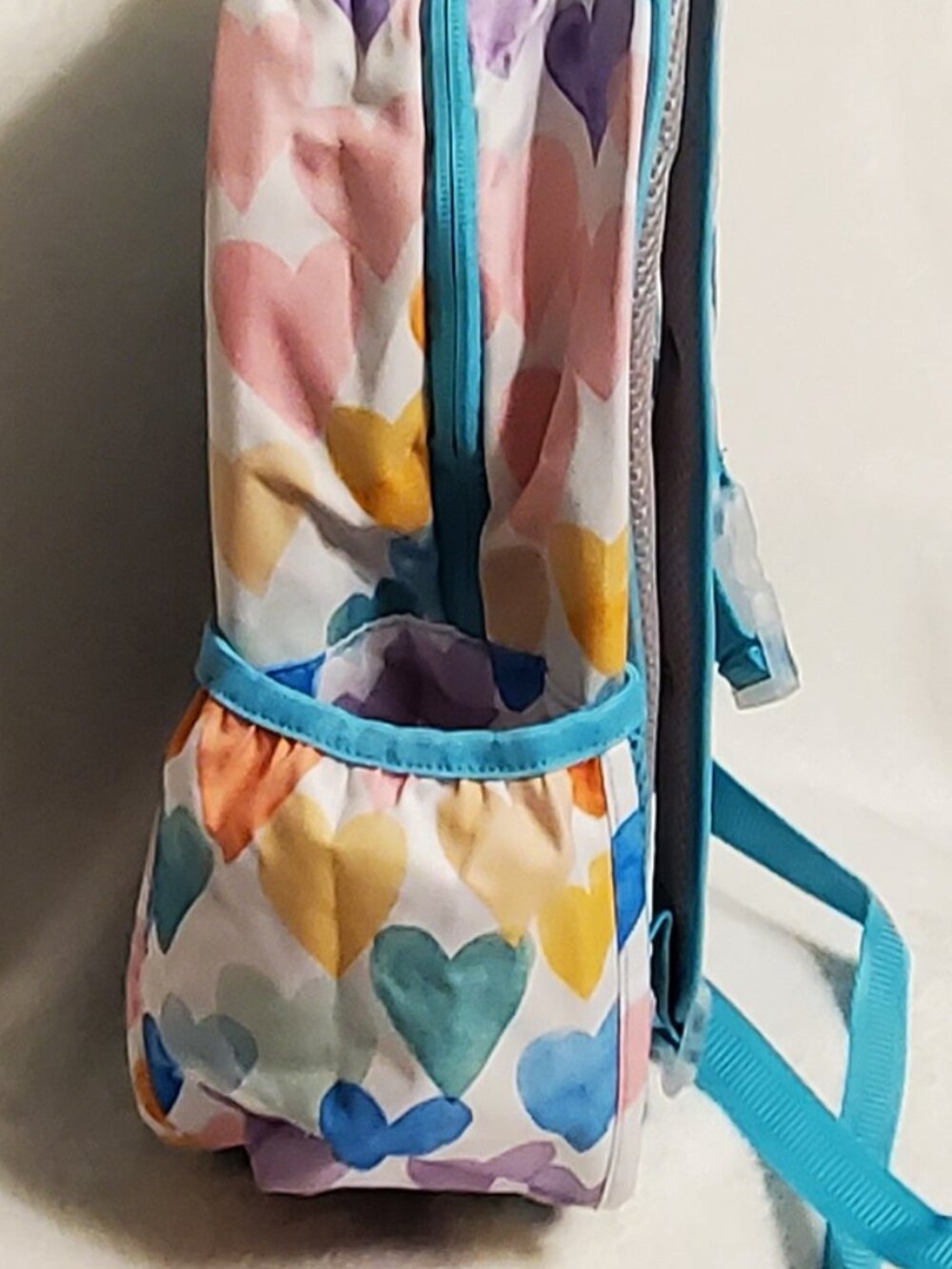 POTTERY BARN KIDS AQUA RAINBOW HEARTS LARGE MACKENZIE Backpack NWT! HTF! - Picture 7 of 12
